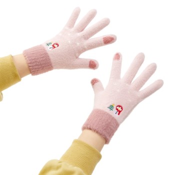 Women's winter telephone gloves with a snowman and a Christmas tree - pink Women's winter telephone gloves with a snowman and a Christmas tree - pink