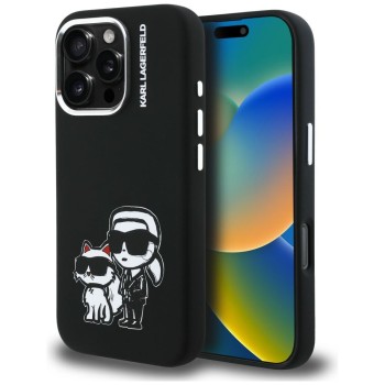 Karl Lagerfeld Silicone Karl&amp;amp;Choupette Sketch MagSafe Case for iPhone 16 Pro Max - Black
