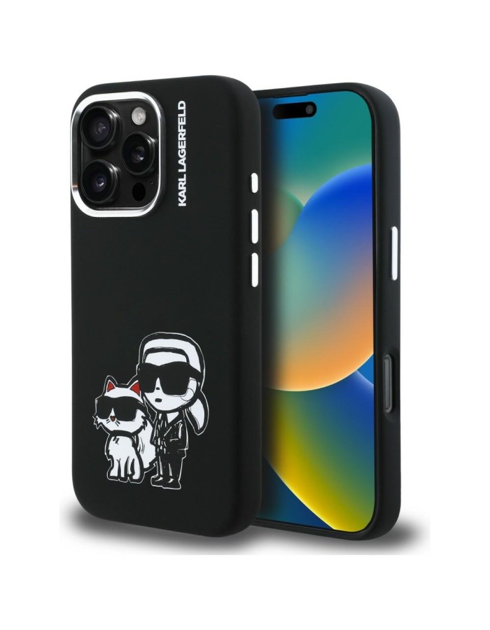 Karl Lagerfeld Silicone Karl&amp;amp;Choupette Sketch MagSafe Case for iPhone 16 Pro Max - Black