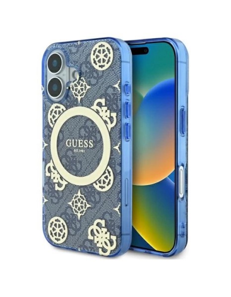 Guess IML Peony On 4G Background MagSafe case for iPhone 16 - blue Guess IML Peony On 4G Background MagSafe case for iPhone 16 - blue