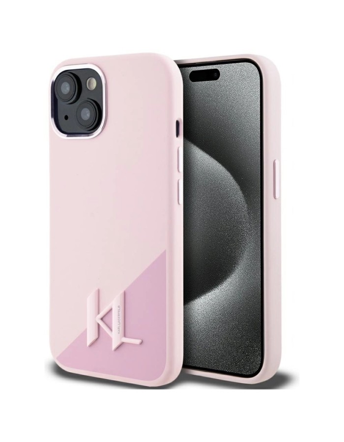 Karl Lagerfeld Silicone Shadow Metal Initial MagSafe iPhone 15 Case Pink