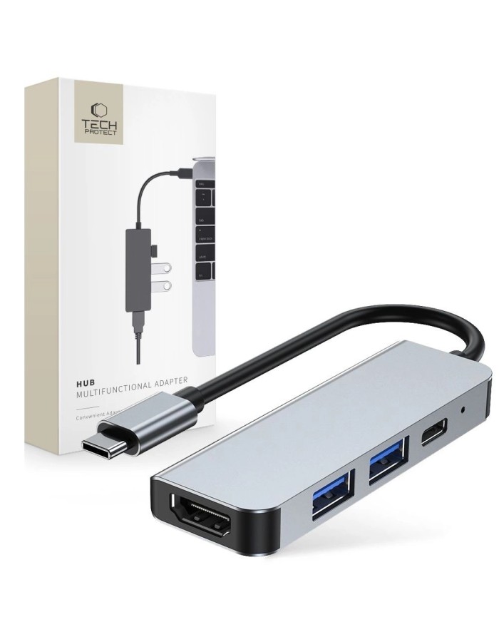 HUB Tech-Protect V2 4in1 USB-C - USB-A 3.0 / USB-A 2.0 / USB-C / HDMI - gray