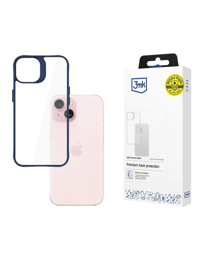 3mk Satin Armor Case+ Blue for Apple iPhone 15 - transparent