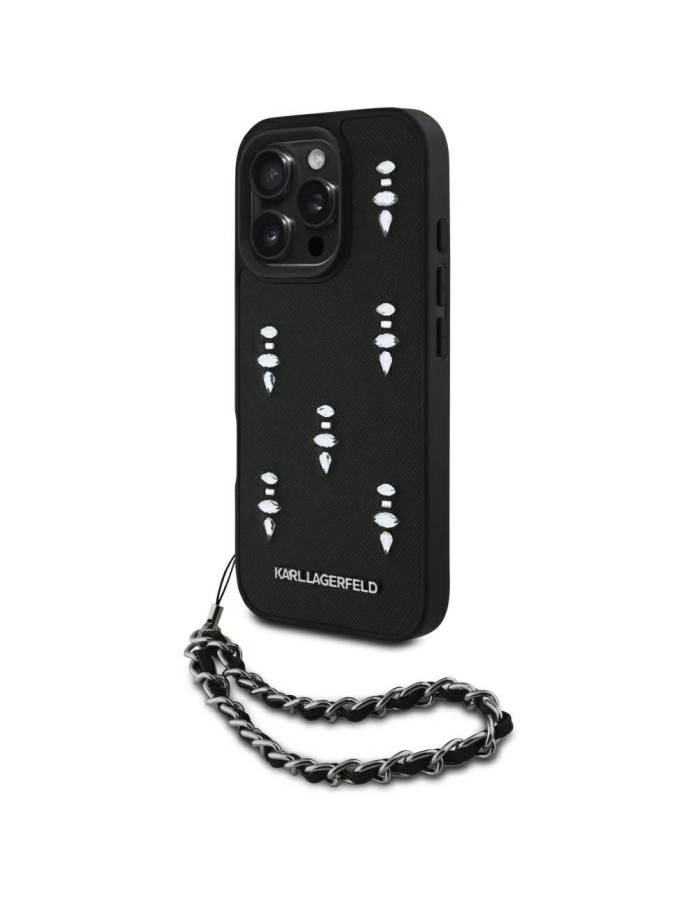 Karl Lagerfeld Saffiano Crystals w/Chain iPhone 16 Pro Case - Black