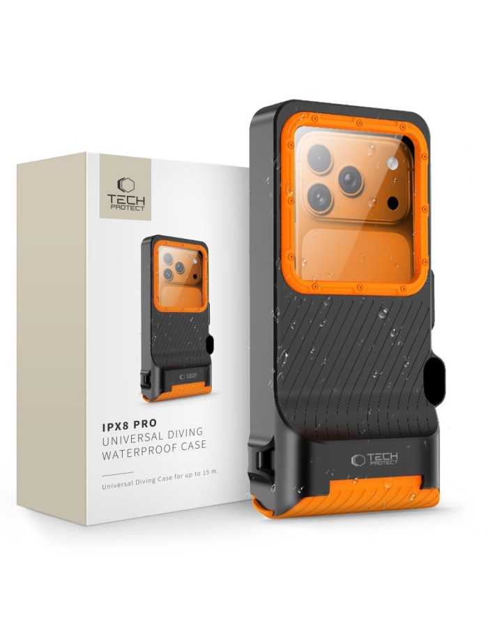 Tech-Protect IPX8 Pro Waterproof Phone Case - Orange and Black Tech-Protect IPX8 Pro Waterproof Phone Case - Orange and Black