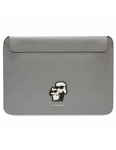 Karl Lagerfeld Saffiano Karl&amp;amp;Choupette case for a 16" laptop - silver
