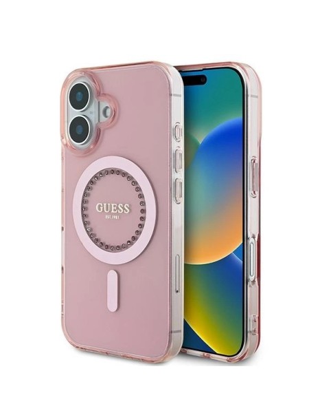 Guess IML Rhinestones MagSafe iPhone 16 Case - Pink Guess IML Rhinestones MagSafe iPhone 16 Case - Pink