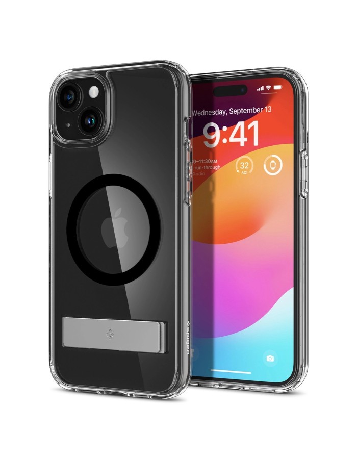 Spigen Ultra Hybrid S MagSafe Case with Stand for iPhone 15 Plus - Black