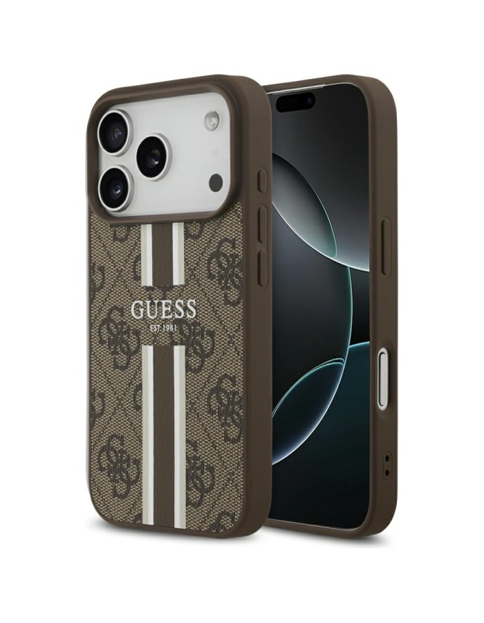 Guess 4G Printed Stripes MagSafe case for iPhone 17 Pro - brown