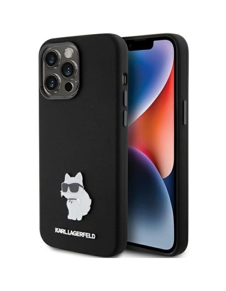 Karl Lagerfeld Silicone Choupette Metal Pin case for iPhone 15 Pro Max - black