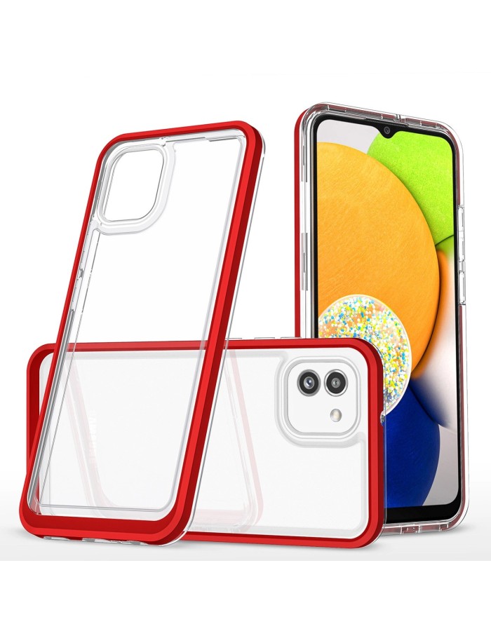 Clear 3in1 case for Samsung Galaxy A03 silicone cover with frame red