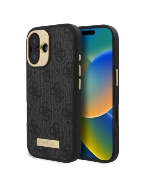 Guess 4G Logo Plate MagSafe iPhone 16 Case - Black