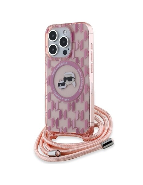 Karl Lagerfeld IML Crossbody Monogram Karl &amp;amp; Choupette Head MagSafe case for iPhone 15 Pro - pink