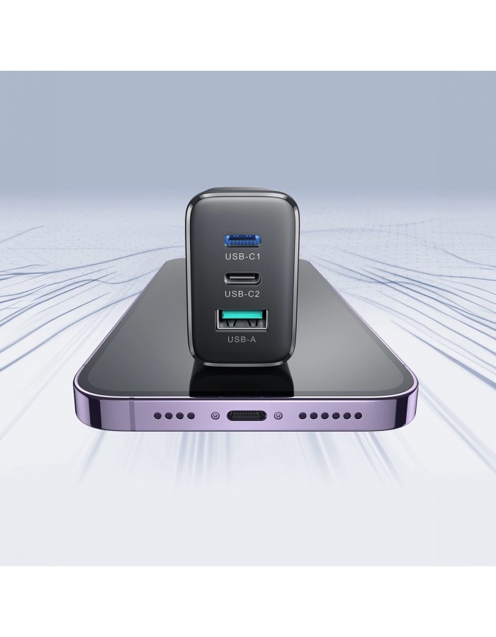 Joyroom JR-TCF10 fast charger 2x USB-C USB-A 32W (UK plug) - black Joyroom JR-TCF10 fast charger 2x USB-C USB-A 32W (UK plug) - black
