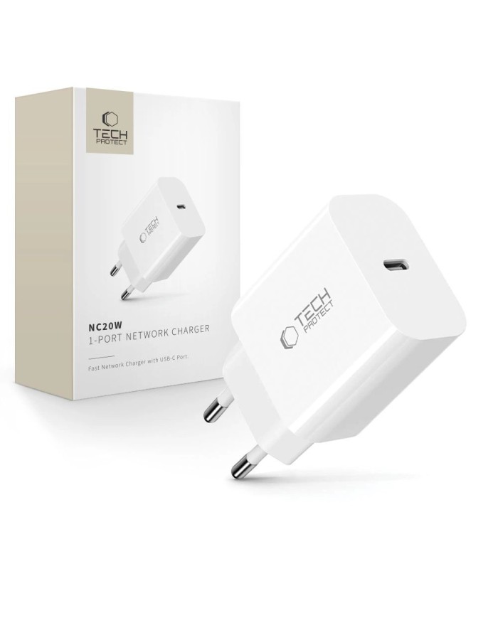 Tech-Protect NC20W wall charger USB-C port - white Tech-Protect NC20W wall charger USB-C port - white