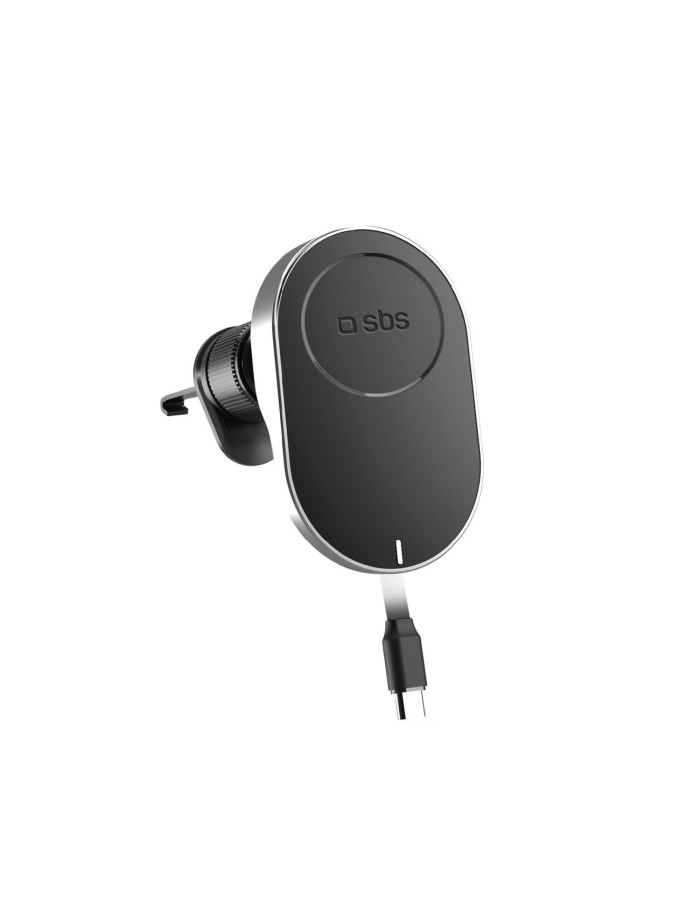 SBS TESUPP15WRETRACABL Wireless Charger Smartphone Holder with Retractable Cable Compatible with MagSafe - Black