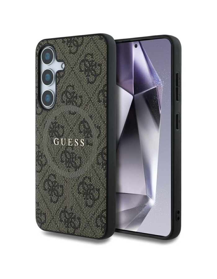 Guess Leather 4G Colored Ring Classic Logo MagSafe Samsung Galaxy S25 Plus case brown