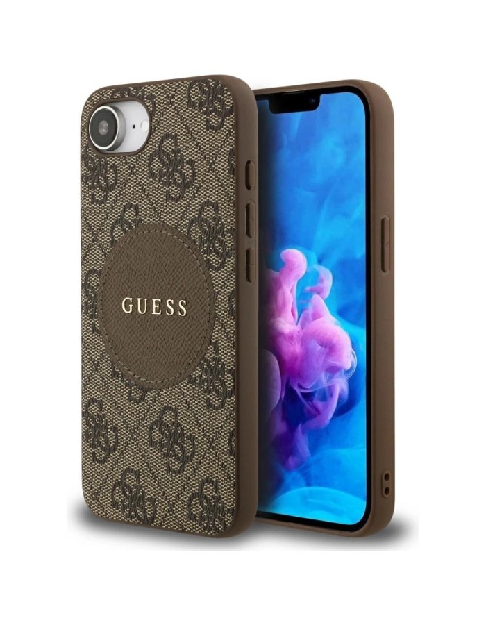 Guess 4G Circle Classic Logo MagSafe case for iPhone 16e - brown