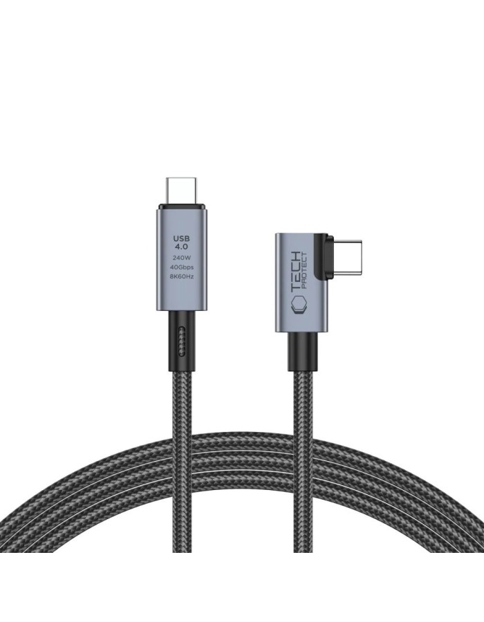 Tech-Protect UltraBoost Max L USB-C 4.0 (straight) / USB-C 4.0 (angled) PD 240W 8K 40Gbps 1.5m Cable - Gray Tech-Protect UltraBoost Max L USB-C 4.0 (straight) / USB-C 4.0 (angled) PD 240W 8K 40Gbps 1.5m Cable - Gray
