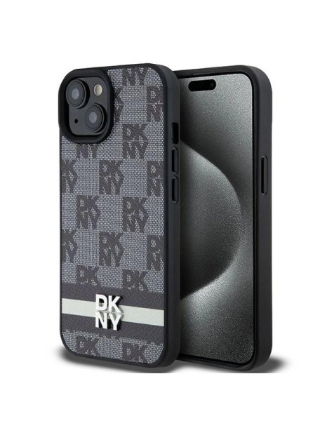DKNY Leather Checkered Mono Pattern & Printed Stripes Case for iPhone 15 Plus / 14 Plus - Black DKNY Leather Checkered Mono Pattern & Printed Stripes Case for iPhone 15 Plus / 14 Plus - Black