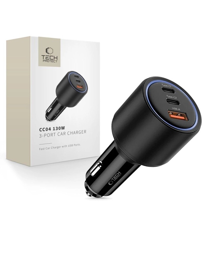 CC04 3-port PD130W car charger - black