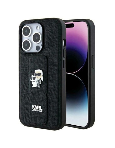 Karl Lagerfeld Gripstand Saffiano Karl&amp;amp;Choupette Pins case for iPhone 13 Pro / 13 - black