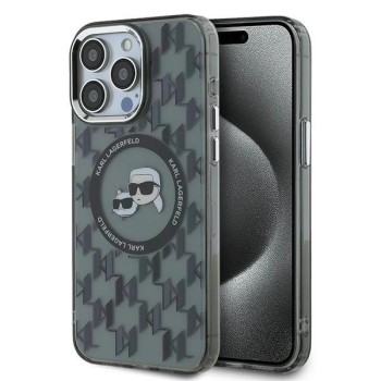 Karl Lagerfeld IML Monogram Karl &amp;amp; Choupette Head MagSafe Case for iPhone 15 Pro Max - Black