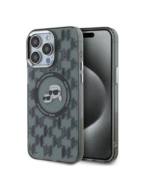 Karl Lagerfeld IML Monogram Karl &amp;amp; Choupette Head MagSafe Case for iPhone 15 Pro Max - Black