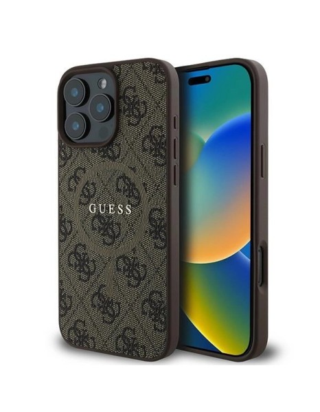 Guess 4G Ring Classic Logo MagSafe iPhone 16 Pro Case - Brown