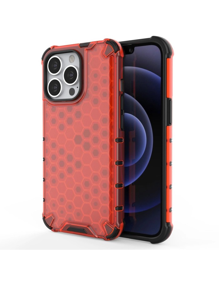Honeycomb Case armor cover with TPU Bumper for iPhone 13 Pro red
