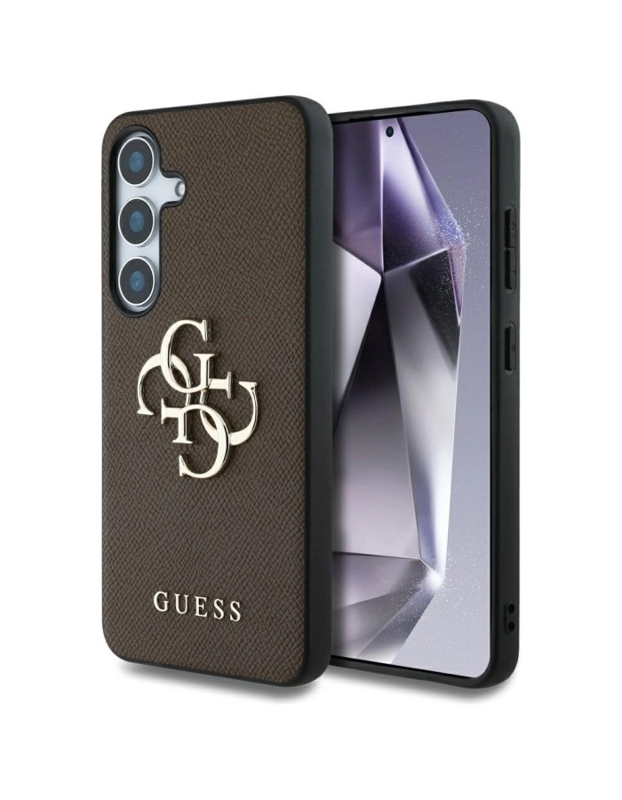 Guess Grained Big 4G Logo Small Classic Logo case for Samsung Galaxy S25 Plus brown