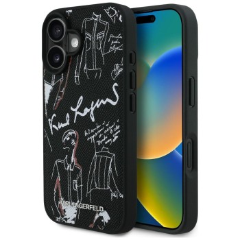 Karl Lagerfeld Grained Pattern &amp;amp; Logo MagSafe Case for iPhone 16 - Black