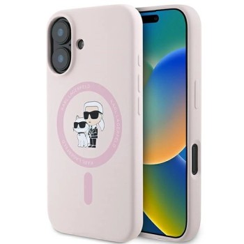 Karl Lagerfeld Silicone Karl&amp;amp;Choupette Heads Ring MagSafe iPhone 16 Case - Pink