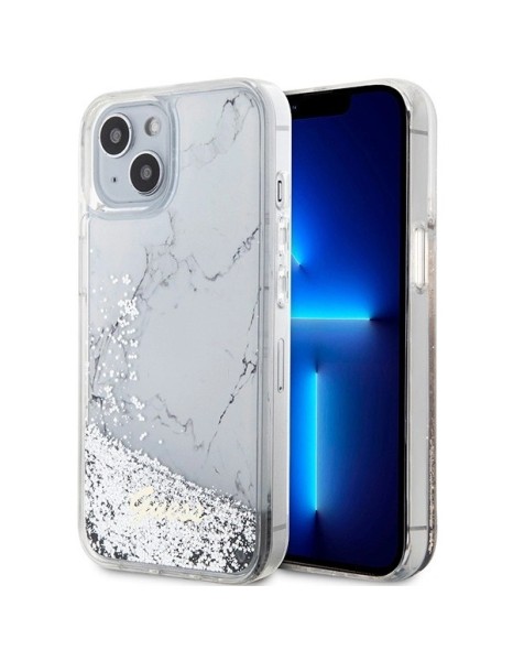 Guess Liquid Glitter Marble case for iPhone 14 - white