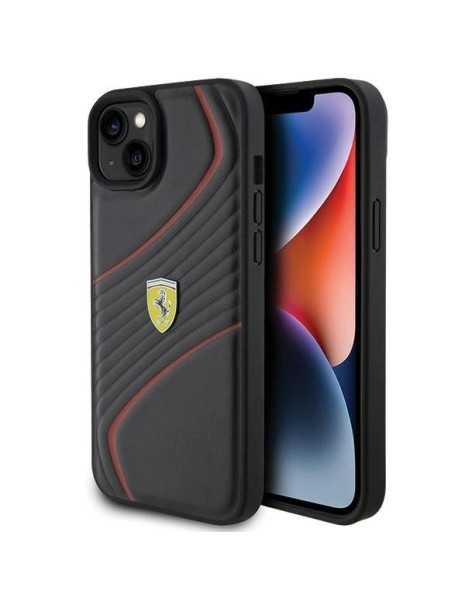 Ferrari Twist Metal Logo case for iPhone 15 Plus - black