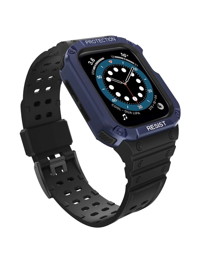 Protect Strap Band for Apple Watch 42/44/45mm Armored Case Strap - Black, Blue Protect Strap Band for Apple Watch 42/44/45mm Armored Case Strap - Black, Blue