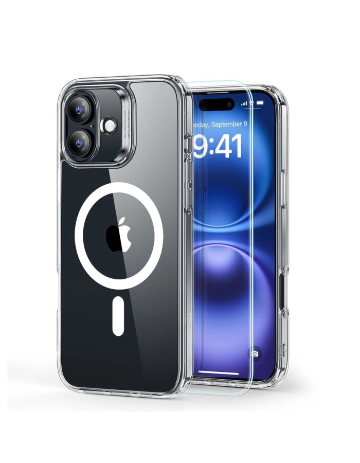 ESR Classic Hybrid Halolock MagSafe Case + Tempered Glass for iPhone 16 - Clear