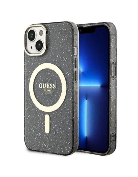 Guess Glitter Gold MagSafe case for iPhone 14 - black Guess Glitter Gold MagSafe case for iPhone 14 - black
