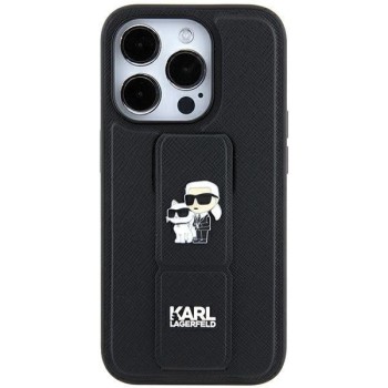 Karl Lagerfeld Gripstand Saffiano Karl&amp;amp;Choupette Pins case for iPhone 11 / Xr - black