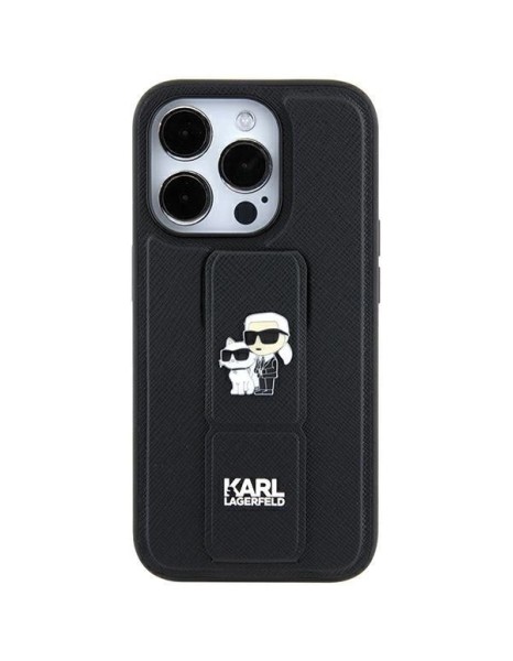 Karl Lagerfeld Gripstand Saffiano Karl&amp;amp;Choupette Pins case for iPhone 11 / Xr - black