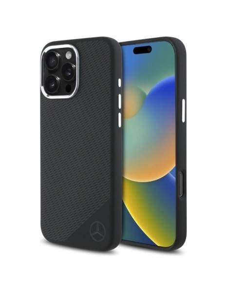 Mercedes MEHMP16L23SUGDK iPhone 16 Pro 6.3" black/black hardcase Silicone Tonal Logo Wood Pattern MagSafe