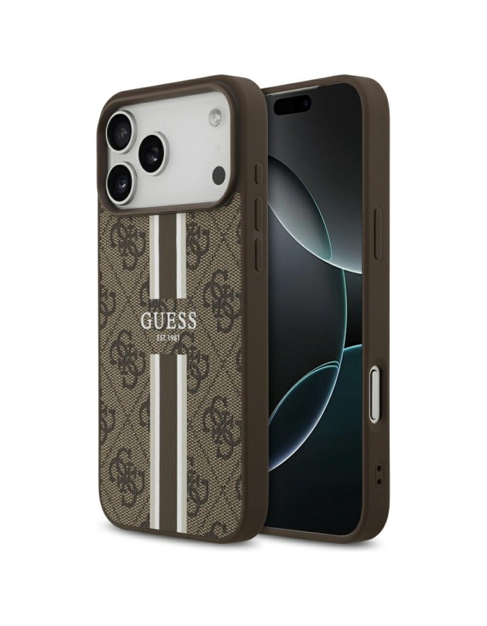 Guess 4G Printed Stripes MagSafe case for iPhone 17 Pro Max - brown