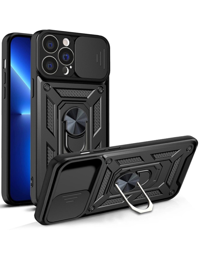 Hybrid Armor Camshield case for iPhone 13 Pro Max armored case with camera cover black