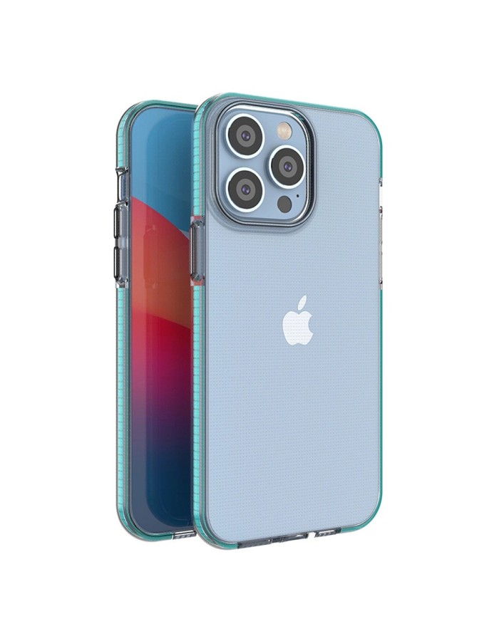 Spring Case for iPhone 14 Pro Max silicone cover with frame light blue