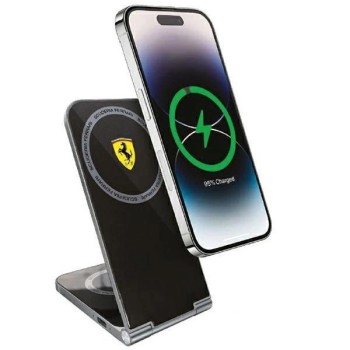 Ferrari Printed Logo MagSafe foldable 2in1 15W inductive charger - black