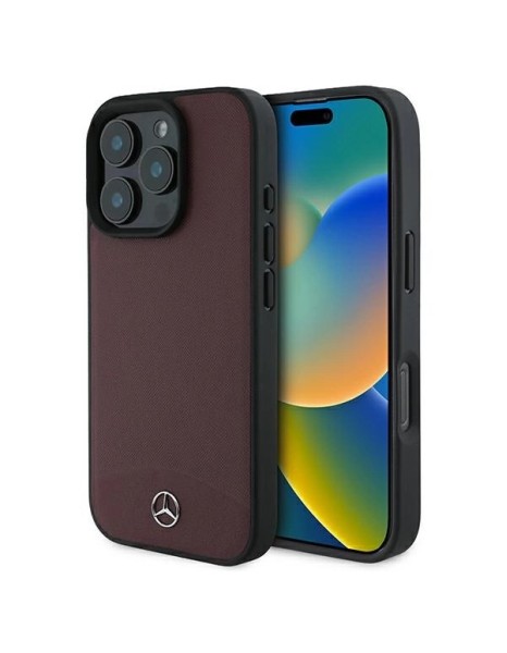 Mercedes Textured And Plain Leather MagSafe case for iPhone 16 Pro - red