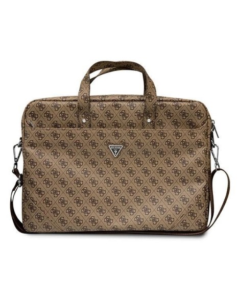 Guess Saffiano 4G Triangle Logo bag for a 16&amp;#39;&amp;#39; laptop - brown