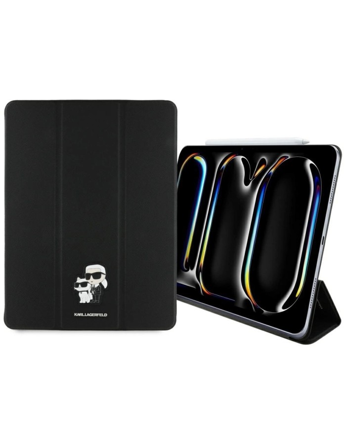 Karl Lagerfeld Saffiano Magnetic Karl &amp;amp; Choupette iPad Pro 13" 2024 Book Cover Case - Black