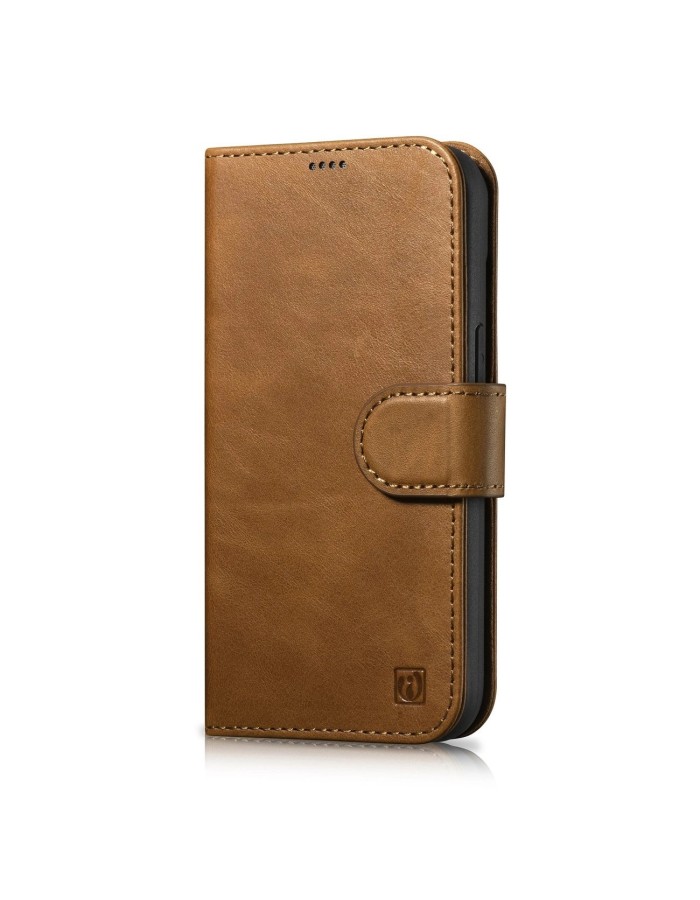 iCarer Oil Wax Wallet Case 2in1 Cover iPhone 14 Pro Anti-RFID Leather Flip Case Brown (WMI14220722-TN)