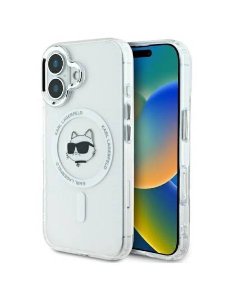 Karl Lagerfeld IML Metal Choupette Head MagSafe case for iPhone 16 Plus - white